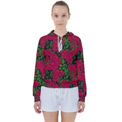 Seamless-pattern-with-colorful-bush-roses Women s Tie Up Sweat