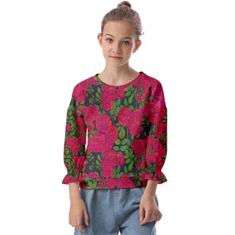 Seamless-pattern-with-colorful-bush-roses Kids  Cuff Sleeve Top by BangZart