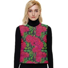 Seamless-pattern-with-colorful-bush-roses Women s Short Button Up Puffer Vest by BangZart