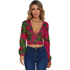 Seamless-pattern-with-colorful-bush-roses Long Sleeve Deep-v Velour Top by BangZart