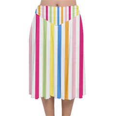 Striped Velvet Flared Midi Skirt