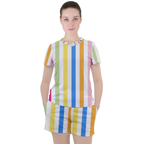 Striped Women s Mesh Tee And Shorts Set by Smaples