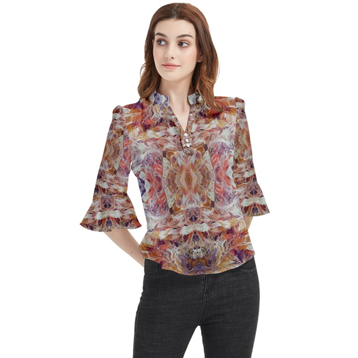 Pastels kaleidoscope Loose Horn Sleeve Chiffon Blouse