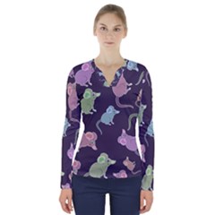 Animals Mouse Cartoon V-neck Long Sleeve Top by artworkshop