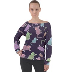 Animals Mouse Cartoon Off Shoulder Long Sleeve Velour Top by artworkshop