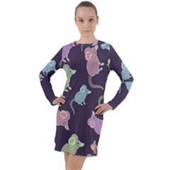 Animals Mouse Cartoon Long Sleeve Hoodie Dress by artworkshop