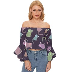 Animals Mouse Cartoon Off Shoulder Flutter Bell Sleeve Top by artworkshop