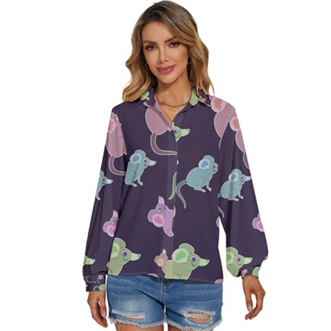 Animals Mouse Cartoon Women s Long Sleeve Button Down Shirt by artworkshop