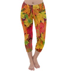 Autumn Background Maple Leaves Capri Winter Leggings  by artworkshop