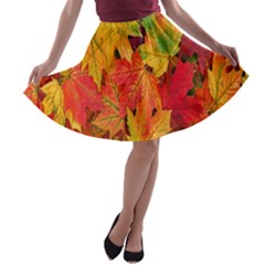 Autumn Background Maple Leaves A-line Skater Skirt by artworkshop