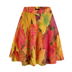 Autumn Background Maple Leaves High Waist Skirt by artworkshop