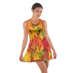 Autumn Background Maple Leaves Cotton Racerback Dress by artworkshop