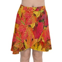 Autumn Background Maple Leaves Chiffon Wrap Front Skirt by artworkshop