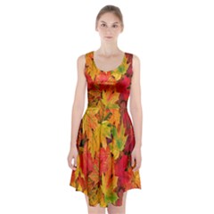 Autumn Background Maple Leaves Racerback Midi Dress by artworkshop