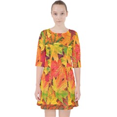 Autumn Background Maple Leaves Quarter Sleeve Pocket Dress by artworkshop