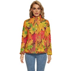 Autumn Background Maple Leaves Women s Puffer Bubble Jacket Coat by artworkshop