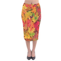 Autumn Background Maple Leaves Velvet Midi Pencil Skirt by artworkshop