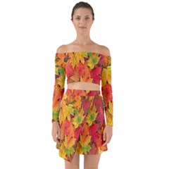 Autumn Background Maple Leaves Off Shoulder Top With Skirt Set by artworkshop