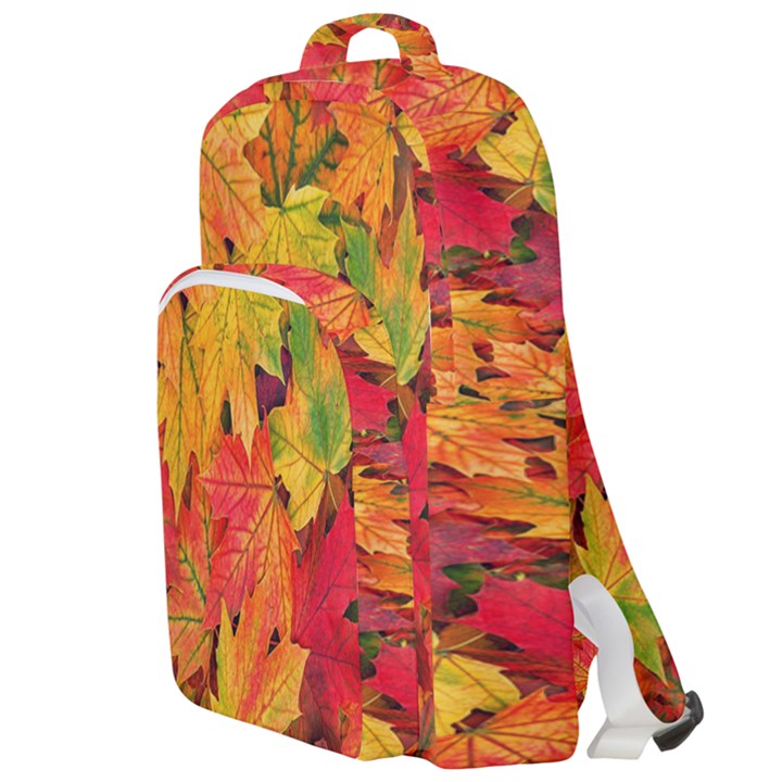 Autumn Background Maple Leaves Double Compartment Backpack