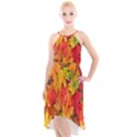 Autumn Background Maple Leaves High-Low Halter Chiffon Dress  View1