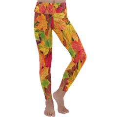 Autumn Background Maple Leaves Kids  Lightweight Velour Classic Yoga Leggings by artworkshop