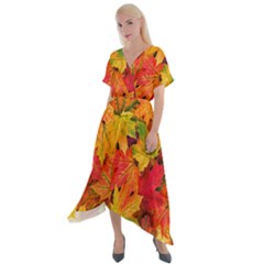 Autumn Background Maple Leaves Cross Front Sharkbite Hem Maxi Dress by artworkshop