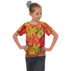 Autumn Background Maple Leaves Kids  Mesh Piece Tee