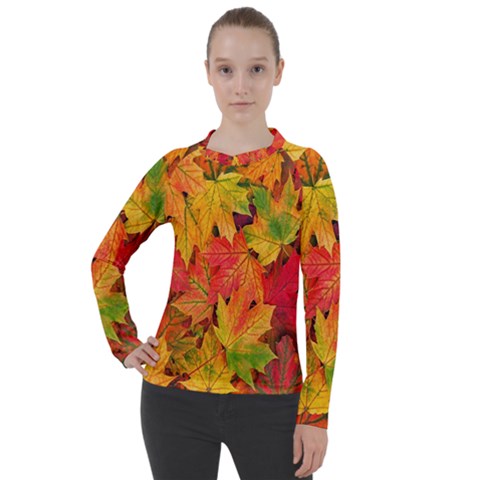 Autumn Background Maple Leaves Women s Pique Long Sleeve Tee by artworkshop