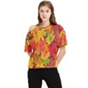 Autumn Background Maple Leaves One Shoulder Cut Out Tee View1