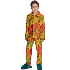 Autumn Background Maple Leaves Kids  Long Sleeve Velvet Pajamas Set by artworkshop