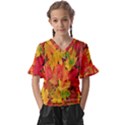 Autumn Background Maple Leaves Kids  V-Neck Horn Sleeve Blouse View1