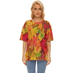 Autumn Background Maple Leaves Oversized Basic Tee by artworkshop