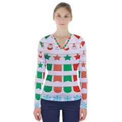 Christmas Bunting Banners V-neck Long Sleeve Top by artworkshop