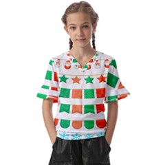 Christmas Bunting Banners Kids  V-neck Horn Sleeve Blouse by artworkshop