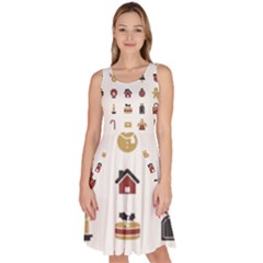 Christmas Symbols Knee Length Skater Dress With Pockets