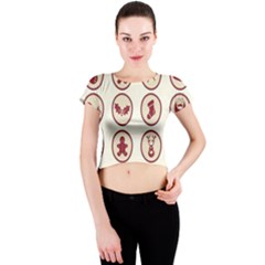 Christmas Winter Symbols Crew Neck Crop Top by artworkshop