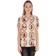 Christmas Winter Symbols Women s V-neck Scrub Top by artworkshop