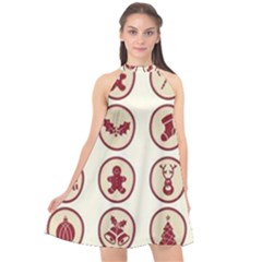 Christmas Winter Symbols Halter Neckline Chiffon Dress  by artworkshop