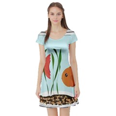 Fishbowl Fish Goldfish Water Short Sleeve Skater Dress