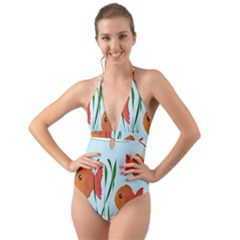 Fishbowl Fish Goldfish Water Halter Cut-out One Piece Swimsuit by artworkshop