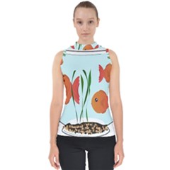 Fishbowl Fish Goldfish Water Mock Neck Shell Top by artworkshop