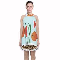 Fishbowl Fish Goldfish Water Velvet Halter Neckline Dress 