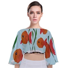 Fishbowl Fish Goldfish Water Tie Back Butterfly Sleeve Chiffon Top by artworkshop