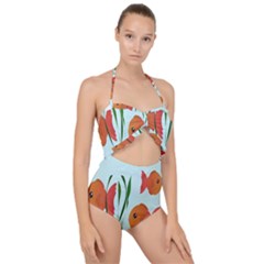 Fishbowl Fish Goldfish Water Scallop Top Cut Out Swimsuit by artworkshop