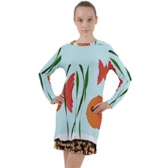 Fishbowl Fish Goldfish Water Long Sleeve Hoodie Dress by artworkshop