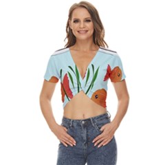 Fishbowl Fish Goldfish Water Twist Front Crop Top