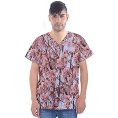 Japanese Sakura Background Men s V-neck Scrub Top