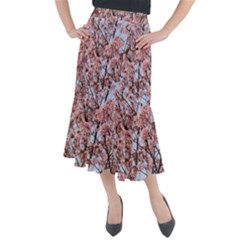 Japanese Sakura Background Midi Mermaid Skirt by artworkshop