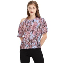 Japanese Sakura Background One Shoulder Cut Out Tee by artworkshop