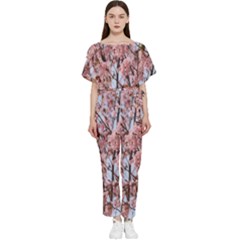 Japanese Sakura Background Batwing Lightweight Chiffon Jumpsuit